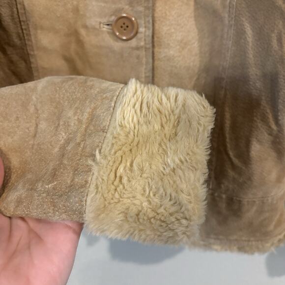 90s Y2K Vintage Penny Lane Coat Womens Large 100% Leather Suede Faux Fur Trim - Picture 5 of 12